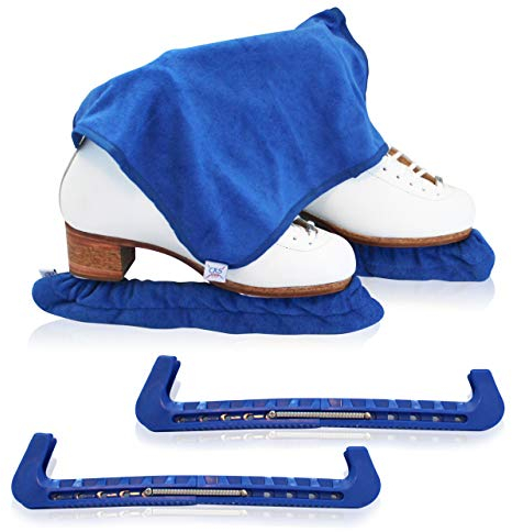 CRS Cross Skate Guards, Soakers & Towel Gift Set - Ice Skating Guards and Soft Skate Blade Covers for Figure Skating or Hockey (Blade Blue, Large)