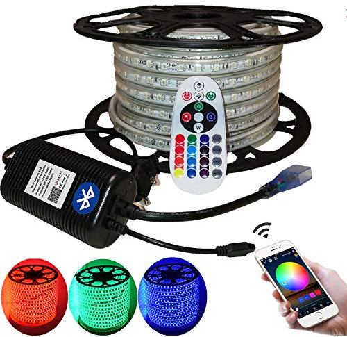RGB LED Streifen Set, mehrfarbig 230V, 60LEDs/M, SMD 5050, RGB LED Strip Streifen Lichtband Lichtleiste (25 Meter, IP20 Bluetooth+Infrarot Netzteil-Controller)