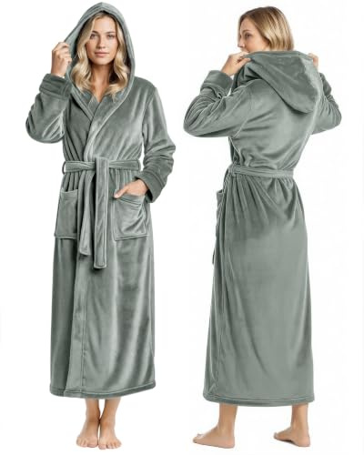 NY Threads Accappatoio da donna in pile con cappuccio lungo in peluche, Grigio acciaio, S