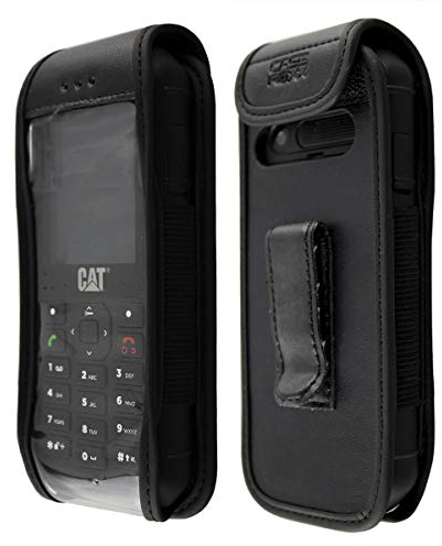 caseroxx Ledertasche mit Gürtelclip für Cat B26 in schwarz – robuste Handy-Tasche mit Sichtfenster & Gürtelclip aus Echtleder, ideal für Beruf, Freizeit, Outdoor & sicheren Transport