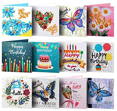 ycyingcheng 12pcs Diamant-Malerei-Gruß-Karten-spezielle Form-Stickerei für Geburtstag Mosaikherstellung, Diamond Cross Stitch Weihnachtsgrußkarten
