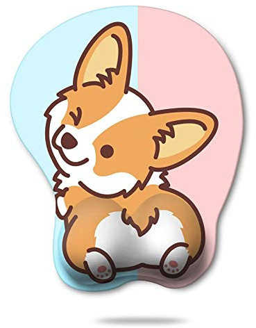 HAOCOO Cute Mouse Pad with Wrist Support Ergonomic, Anime Gel Corgi Butt Mouse Pad with Wrist Rest, Typing Pain Relief Funny Cartoon Mousepad for Gaming Kawaii Office Computer, Blue Pink Dog Animal