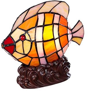 Birendy Lampe im Tiffany-Stil Figurenlampe Katze, Fisch, Pferd Schmetterling Dekorationslampe Glaslampe, Leuchte,Tischlampe, Tischleuchte (Fisch-Motiv)