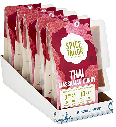 The Spice Tailor - Kit de comida de salsa de curry asiático, curry tailandés Massaman, paquete de 5, vegetariano