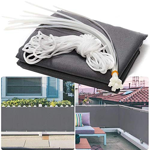 Balkon Sichtschutz Anthrazit, Balkonumrandung Sichtschutz, Polyester Balkonbespannung Windschutz Sichtblende Balkonstoff für Den Gartenzaun Oder Balkon, 100% Blickdichte,90x500cm