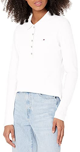 Tommy Hilfiger Women's Long Sleeve Polo Shirt, Bright White, Small