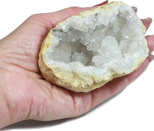 Piedra bruta mineral natural para cristaloterapia meditación cristales (Geoda Drusa cuarzo calcita blanco entero 5-6 cm)