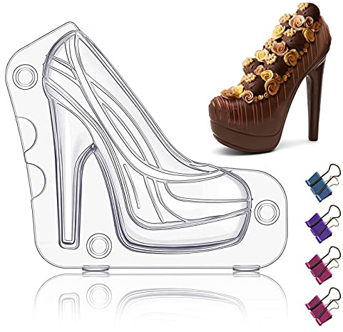 Sakolla Schokoladenformen mit hohem Absatz, 3D-Schuh, Süßigkeitenformen, große dicke Sohle, Stiletto-Formen mit 4 Clips, Kuchendekoration für Hochzeit, Geburtstag, Party, Backen, Gebäckwerkzeug