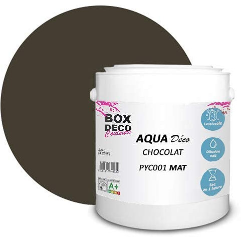 BOX DECO COULEURS Peinture murale acrylique aspect mat Aqua Déco - 2,5L, Marron Chocolat
