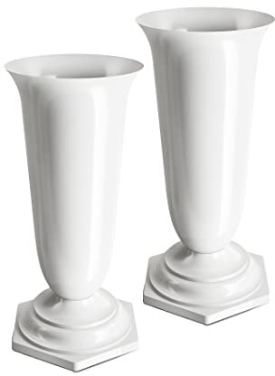 Tymar Lot de 2 vases funéraires avec Socle - Décoration funéraire - en Plastique (Blanc, ø 15 cm)