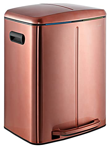 happimess HPM1005D Marco Rectangular 10.5-Gallon Double Bucket Soft-Close Lid, Rose Gold Home, Office, Kitchen Trash Can, 10.5 Gallon