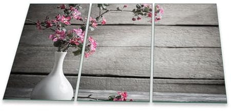 Herdabdeckplatte Abdeckung Ceranfeld Abdeckplatte Schneidebrett 3-Teilig 90x52 Blumen in Vase Rosa Spritzschutz Glasplatte Ceranfeldabdeckung Herdschutz Sicherheitsglas Glasschneidebrett 3x30x52