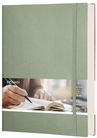 EMSHOI B5 Notizbuch liniert, 204 nummerierte Seiten, extra großes Softcover-Notizbuch mit Haftnotizen, 100 g/m² dickes Papier, veganes Leder, Notizblock zum Schreiben, 19 x 25 cm, Grün