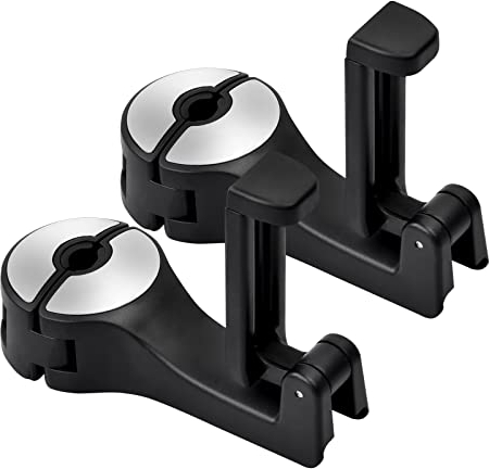 2 Pcs Auto Haken Auto Aufhänger Auto Kopfstützen Haken Universal Autositz Haken Halter Auto Haken mit Telefon Halter Taschen Haken Auto mit Handyhalter für Tasche Geldbörse Handy, Schwarz und Silber