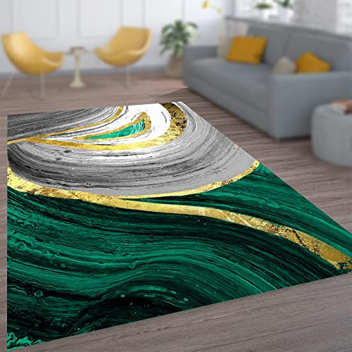 ARUGYTEI Teppich Kurzflor,Abstrakt dunkelgrün, grau, Gold,170 x 240 cm, Teppiche für Wohnzimmer Schlafzimmer Schule, Versammlungsraum, Büro, Kindergarten, Restaurant,Dark Green