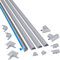 D-Line 4 Meter Mini-Kabelkanal Multipack, halbrunde Drahtabdeckungen, Kabelmanagement, selbstklebende Kabelführung – 4 x 30 mm (B) x 15 mm (H) x 1 m Länge und 12 Zubehörteile – Aluminium-Effekt