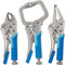 Jazooli Hand Tools - 3pc Mini Locking Pliers Set - 4 Curved, 5 Long Nose, 5 C Clamp Pliers - Heat Treated Carbon Steel, Adjustable Head Width, Quick Release Lever, Rubber Grip