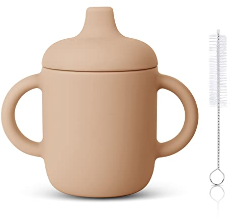 Vicloon Tasse D'apprentissage Bébé,150ml Gobelet Bébé Apprentissage 100% Silicone Sans BPA asse à Paille Bébé avec Couvercle et goupillon,Pour Entraînement à Boire