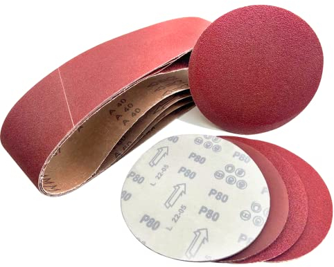 SenmaiTools Bandes abrasives et Disques de Ponçage 150mm, Set de ponçage de 23 pièces - 150 mm de papier abrasif auto-agrippant, bandes abrasives 100X915mm, Ponceuse à bande Pour polir