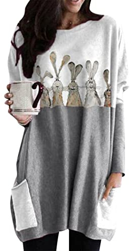 OMZIN Frauen Weihnachten Sweatshirt Langarmshirt Weihnachtspullover mit Komisch gedruckt Xmas Outfit