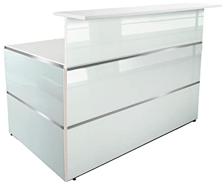 Schrank & Stuhl Empfangstresen | Empfangstheke Satinglas 4 - Beratungstheke für den Empfangsbereich | 108 x 140 x 92 cm (HxBxT)