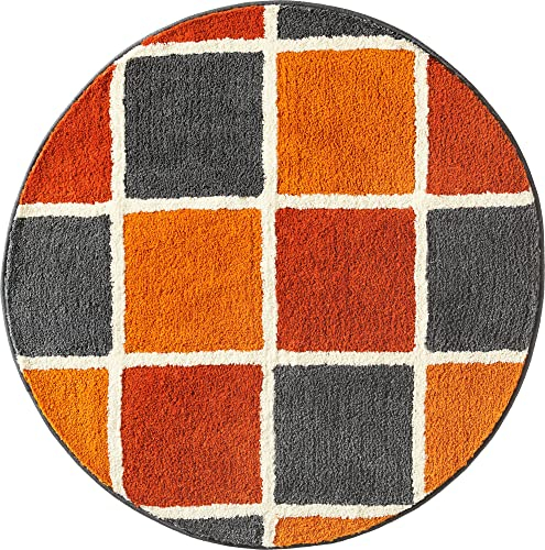 REDBEST Badematte, Badteppich, Badvorleger karo Los Angeles - rutschhemmend, Flauschiger Flor, pflegeleicht, für Fußbodenheizung geeignet - Terra Größe rund 90 cm Ø