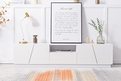 Merax Mobile TV basso 170 cm bianco moderno TV mobile con 2 armadietti e 1 cassetto, finitura lucida, per soggiorno e sala da pranzo, stile patchwork obliquo, 170 x 37 x 42 cm