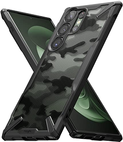 Ringke Compatible avec Coque Samsung Galaxy S23 Ultra 5G [Fusion-X] Antichoc Protection [Militaire Défense] Résistant aux Rayures Polycarbonate Solide Rigide TPU Bumper - Camo Black