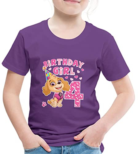 Spreadshirt Paw Patrol Geschenk 4 Jahre Alt 4. Geburtstag Skye Kinder Premium T-Shirt, 110/116 (4 Jahre), Lila
