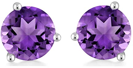 Bellitia Jewelry 925 Sterling Silber Geburtsstein Edelstein Ohrstecker für Frauen Damen, Simulierter Amethyst Ohrringe Hypoallergener Ohrschmuck Lila Stein Geschenk Set, 1ct 6.5mm