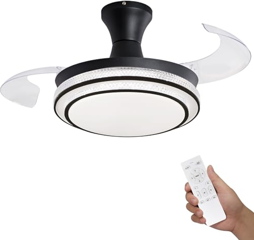 Ventilatore da Soffitto con Luce e Telecomando, Ventilatore da Soffitto Scalabile Bianco 99 cm, Lampadario Ventilatore da Soffitto Invisibile 2 Pale Della Ventola, 6 Velocità, DC Reversibile