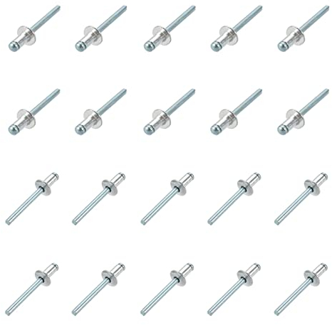 QUARKZMAN 6mm x 20mm Ciego Remaches x 30uds Aluminio/Acero Abierto Extremo Remache para Metal y Plástico y Cuero, [Plateado Tono]