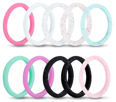 Longbeauty 10 Stk Silikon Ehering 2.7mm Gummi Hochzeit Bands Gummibänder Ring für Sport Outdoor Fitness, Größe 59