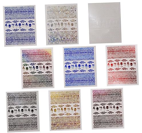 minkissy 9Pcs 3D Manicure Stickers Snake Skull Nail Decals Fingernail Art Glue Stickers for Party Decorations