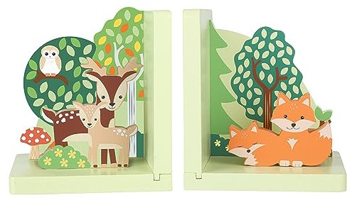Woodland Animals Wooden Bookends - Animal Bookends for Children, Baby Boy, Baby Girl - Wooden Toys, Bedroom Decor With Deer, Fox and Owl - Kids Bedroom Accessories, New Baby Gifts by Orange Tree Toys
