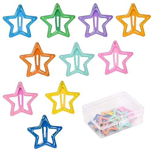 volumoon Horquillas para Pelo Niña Pequeñas, 10 Pz 3cm/3.5cm Pinzas de Pelo Niña Metal, Broches para Cabello Infantil, Clips Pelo Niña Barrettes Colores, Orquillas Pelo para Niña Bebe (Estrella)