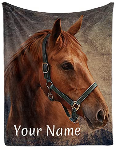 FJAUOQ Personalisierte Pferdedecke im Vintage-Stil, Rot, mit Ihrem Namen für Sofa, Stuhl, Bett, Büro, Reisen, Camping, Frauen, Geschenk, 152,4 x 203,2 cm