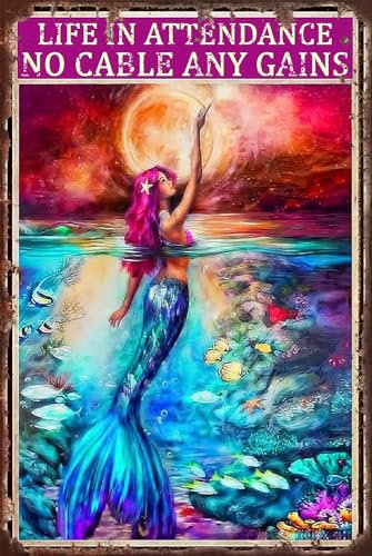 Women Inspirational Quote Wall Art Signs - Life In Attendance,No Cable Any Gains - Vintage Metal Tin Sign Posters Prints Decor