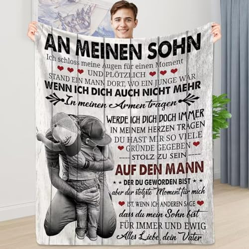 ARRITS Kuscheldecke Sohn Geschenke Von Vater, An Meine Sohn Decke Super Weiche, Vater Zu Sohn Briefdecke Positive Ermutigung Und Liebe Sohn Flanelldecke, Vater Sohn Geschenk