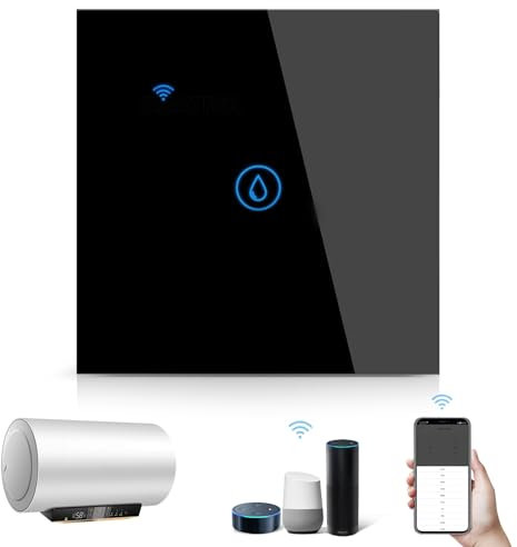 Smart Immersion Heater Timer Switch, 40A 8000W WiFi Water Heater Switch, Smart Wall Touch Boiler Switch with Timer, Smart Life APP Remote Control, Works with Amazon Alexa & Google Assistant