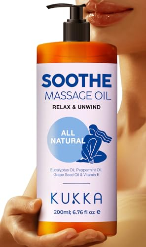 Kukka Soothe Massageöl für die Therapie - 100% rein natürlich - Eukalyptus, Pfefferminze & Vitamin E - Muskelkater für den Körper Muskelentspannung beruhigend, beruhigend Massageöl (200ml)
