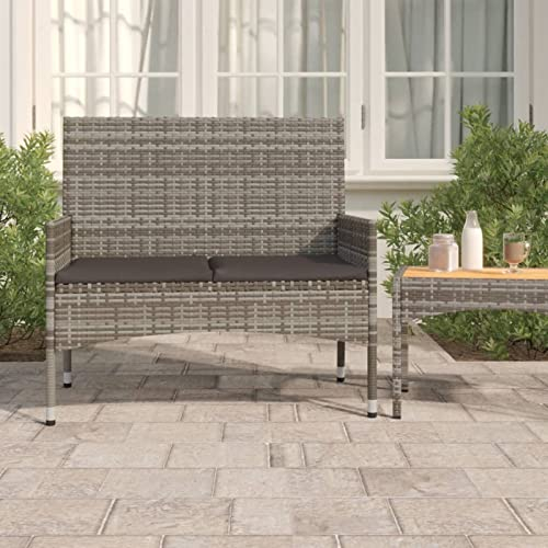 TANZEM Gartenbank 2-Sitzer mit Kissen, Sitzbank Garten, Sitzbank Outdoor, Balkon Bank, Parkbank, Balkonbank, Grau Poly Rattan