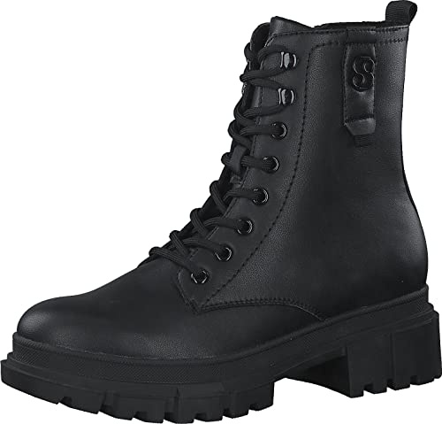 s.Oliver Damen Stiefeletten ohne Absatz zum Schnüren Vegan, Schwarz (Black), 36 EU