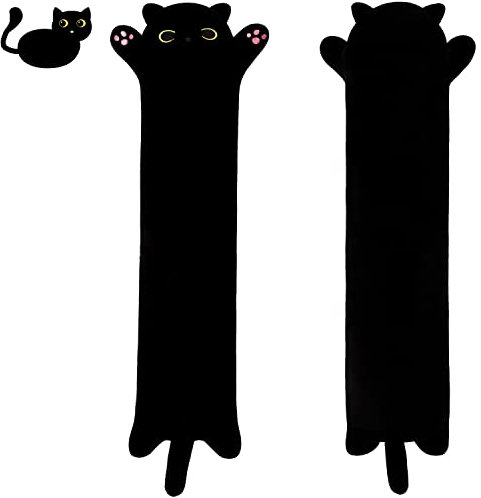 SNOWOLF Cartoon-Katze, weiches Plüsch, langes Kissen, Kätzchen-Kissen, kuschelig, gefüllt, niedliche Plüschpuppe, Spielzeug, Plüschtiere, Geschenk (schwarz, 150 cm)