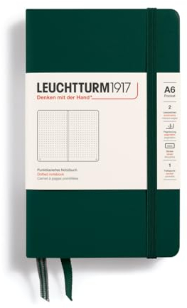 LEUCHTTURM1917 370298 Notizbuch Pocket (A6), Hardcover, 187 nummerierte Seiten, Forest Green, Dotted