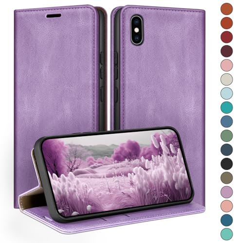 HUOUH per iPhone XS Max 6,5 Custodia a Portafoglio con RFID Blocco PU In Pelle,Sintetica Tasca Carte Custodie Del Telefono Copertura Antiurto Con Slot di per Apple XS Max caso Viola Lilla