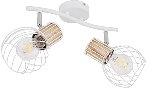 GLOBO Deckenleuchte 2 Flammig Spotleuchte schwenkbar Deckenlampe Gitterschirme, Metall Holz, 2x E27 Fassungen, LxBxH 29,6x23x18,5 cm