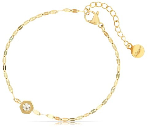 Made by Nami Edelstein Armband Damen Gold aus Edelstahl 16 cm + 4 cm Geschenke für Frauen Wasserfester Schmuck