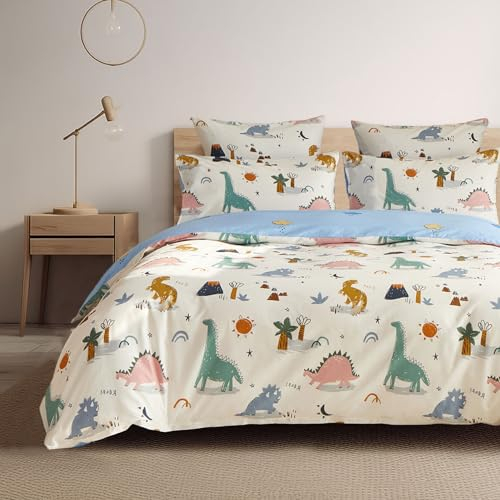 Boqingzhu Biber Baumwolle Bettwäsche 135x200cm Dinosaurier Dino Kinder Jungen Teenager Jugendliche Wende Kinderbettwäsche Bettbezug und Kissenbezug 80x80cm mit Reißverschluss