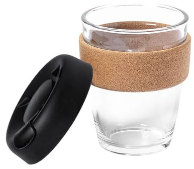 Pwocvoe 340ML Glass Coffee Cup/Travel Mug with Lid,Reusable Travel Mug with Splash Proof Lid Travel Coffee Mugs Heat Resistant Eco Friendly Glass Cup with Black Plugged Removable Lid